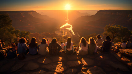 group of people overlooking a canyon