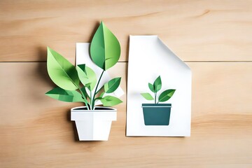 Houseplant icon, paper made art, concept of Nature and Indoor Greenery
