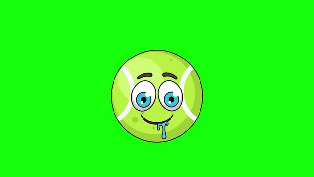 tennis ball cartoon with a drooling face, emoticon animation
