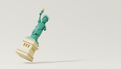 Floating Statue of Liberty Isolated on White Background. Travelling and holidays to New York, USA. Travel famous landmarks or world attractions concept. 3d Render illustration.