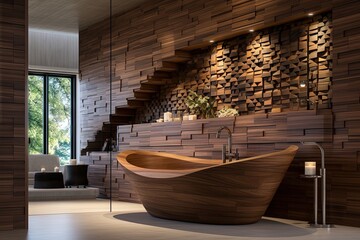 Luxurious Interior Design of a Brown Modern Bathroom.