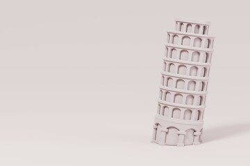 The Leaning Tower of Pisa is freestanding bell tower, of Pisa Cathedral. Travelling and holidays to Italy. Travel famous landmarks or world attractions concept. 3d Render