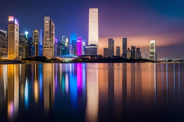 Fototapeta premium skyscrapers at night Generative AI 