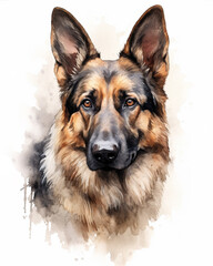 Soulful Watercolor: Capturing the Essence of a German Shepherd's Pet Dog Portrait. 