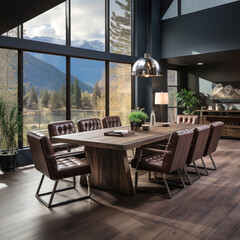 brainstorming room with mountain view brown birch 
