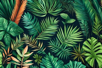 Fototapeta na wymiar Tropical exotic leaves background. Generative AI.