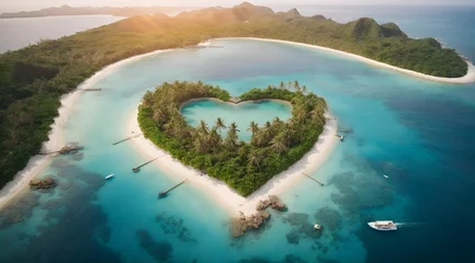 Fotobehang heart shaped island AI © Phanuwhat