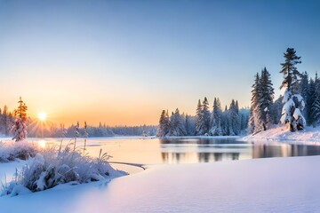 winter sunset in the forest