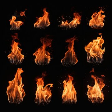 set of fire flames, fire flames set, Generative AI