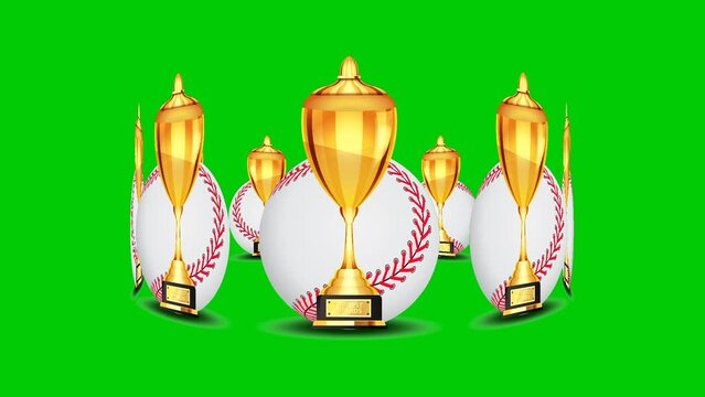 Gold baseball trophy animation flat background suitable for baseball championships, baseball sports, baseball content, awards and wins