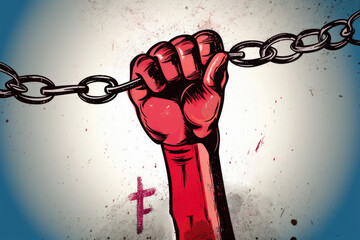 Human rights day hands broken with chain