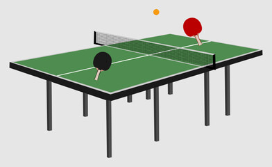 Table tennis ping pong set, bet, ball, table, net illustration vector design