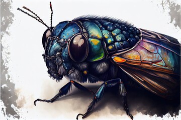 Insect with wings close up portrait illustration