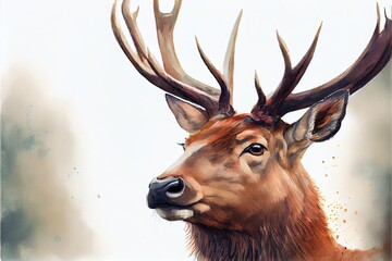 Elk head watercolor illustration