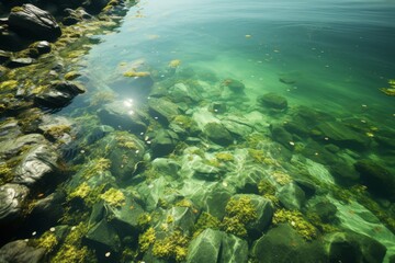 The world's oceans are turning green, acquiring an emerald color. Consequences of climate change. Ecology concept.