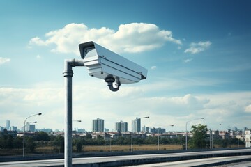 Speed camera. Background with copy space and selective focus