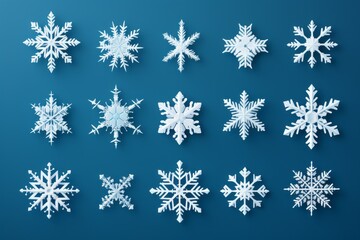 Snowflakes of different shapes. Background or blank for design. Seasonal decorations.