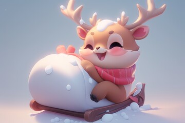 A baby reindeer wearing a cozy scarf