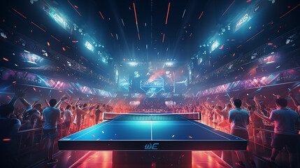 Futuristic illuminated table tennis tournament