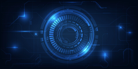 Vector illustrations of abstract blue futuristic digital technology background included circle HUD digital grid line frame future tech concept.