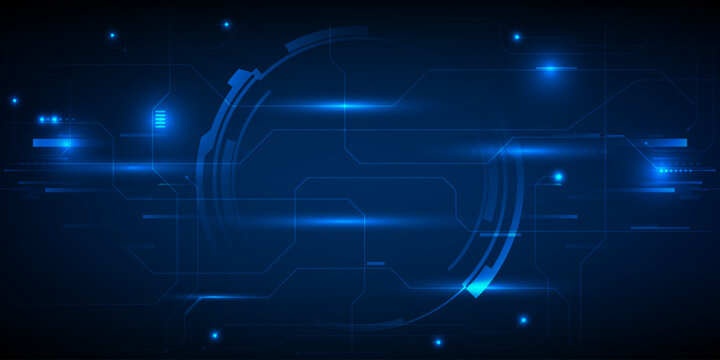 Vector illustration of futuristic blue digital high technology with circle hud and digital circuit element pattern for game and advertising artwork.Future tech concepts.