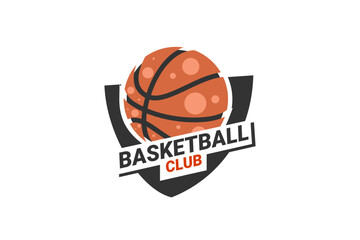 basketball club sign Badge. Basketball logo with shield background vector design. Vector illustration. 