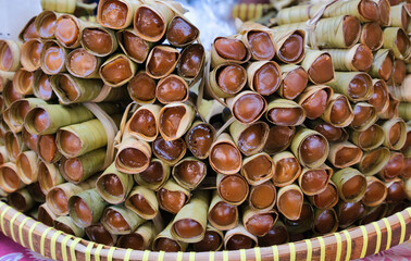 Indonesian traditional snacks made of sticky rice and coconut milk, wrapped in your coconut leaves
