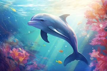 Fototapeta premium a cute dolphin in a dream