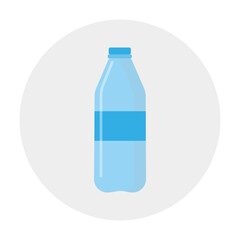 A plastic water bottle in a circle. A bottle of water in a flat style.