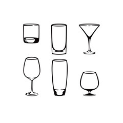 a simple vector set of glass cup shapes on a white background