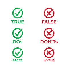 true, false, do's, don'ts, facts, myths symbol with grunge effect