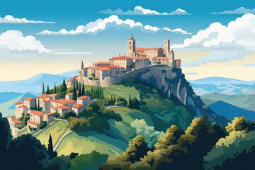Illustration of San Marino city - obrazy, fototapety, plakaty