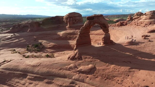 4K aerial of Delicate Arch in Arches National Park, Utah, USA