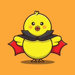 dracula chick animal with halloween costume cartoon vector illustration