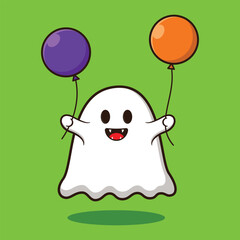 cute ghost holding balloons halloween cartoon vector illustration