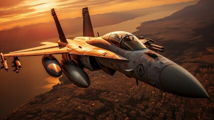 Close up of f/ a - 18 hornet flying over Syria in sunset