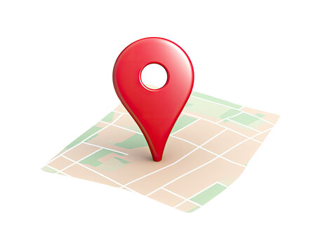 Red map pointer with abstract map isolated on transparent background