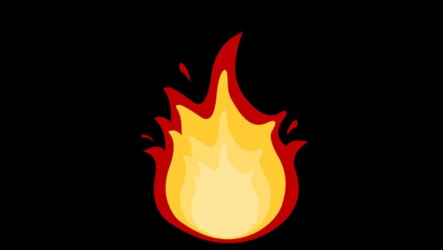 video animation fire flame cartoon moving, on a transparent background with zero alpha channel