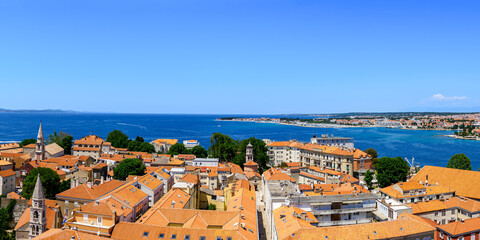 Old town of Zadar panoramic view, Dalmatia, Croatia. The view of Zadar from the tower of Saint Donat church. Panorama, wide shot