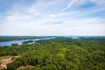 thousand islands, landscape with river and sky, north border of USA and Canada