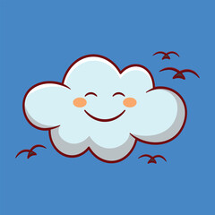 cloud with flying birds world smile day cartoon vector illustration