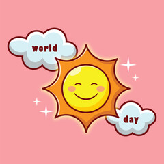 sun world smile day getting card  cartoon vector illustration