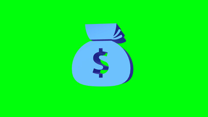 Money bag 3d rendering blue in the concept of making money using technology on green background