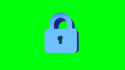 icon key lock 3d rendering blue in concept technology security on green background
