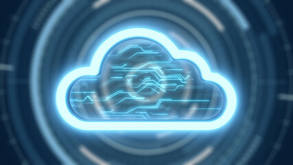 icon cloud online digital concept online storage on hud technology blue background 3d rendering