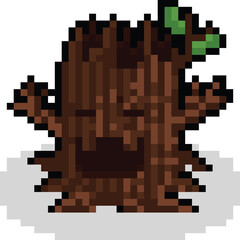 Obraz premium Pixel art cartoon ghost tree character 2