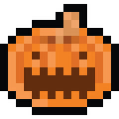 Pixel art cartoon halloween pumpkin icon