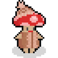 Pixel art cute autumn cartoon mushroom character