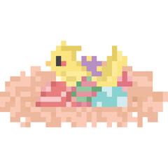 Pixel art cute bird on nest