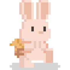 Naklejka premium Pixel art cute rabbit with back bucket
